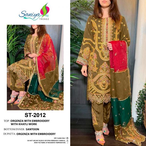 Saniya St 2012 Hit Colour Organza Designer Pakistani Suit Collection